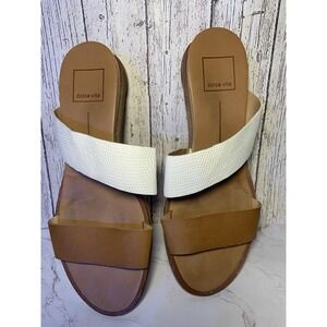 Dolce Vita White‎ & Brown Leather Slide Sandals Modern Casual